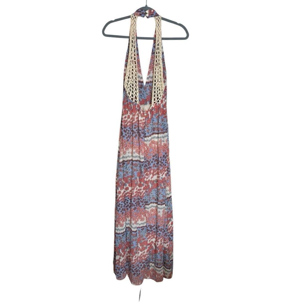 Forever 21 Maxi Dress Bohemian Retro, Hippie Long Sleeve Orange Rayon Sz M - Picture 7 of 9